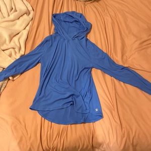 I am selling a blue striped hoodie.